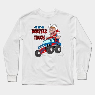 4X4 Monster Truck & Crazy Cowboy Cartoon Long Sleeve T-Shirt